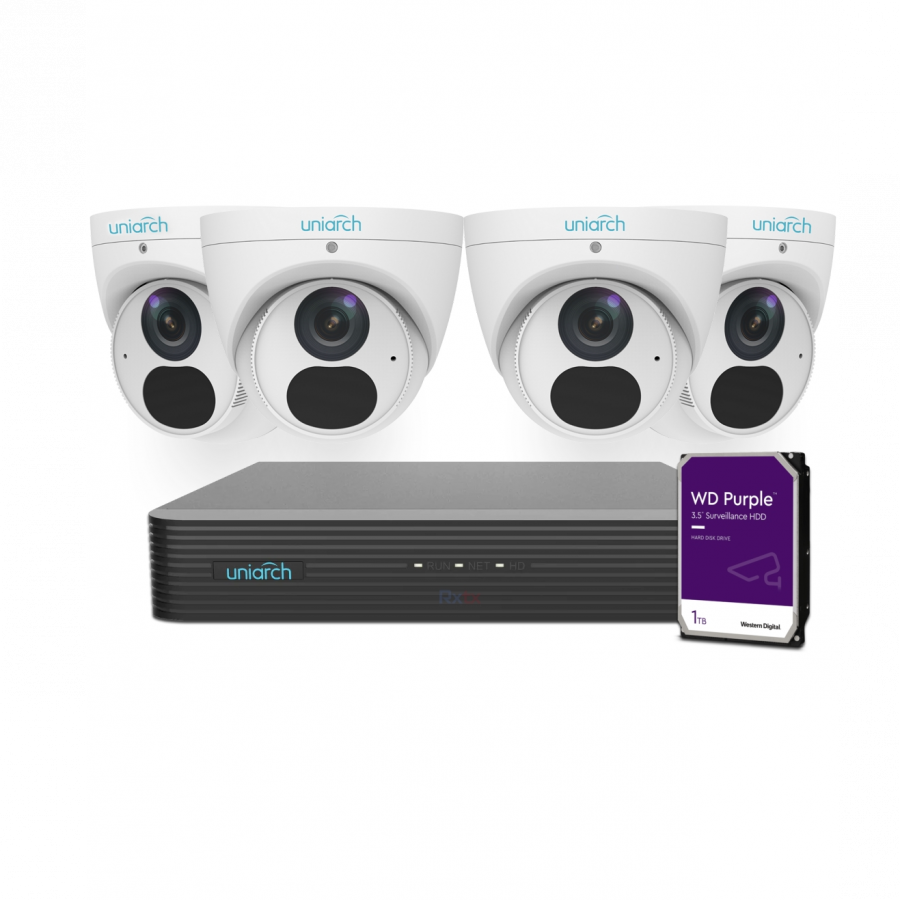 UNIARCH 4CH KIT WITH 4 X 4MP STARLIGHT TURRET & 1TB (IN A KIT BOX)